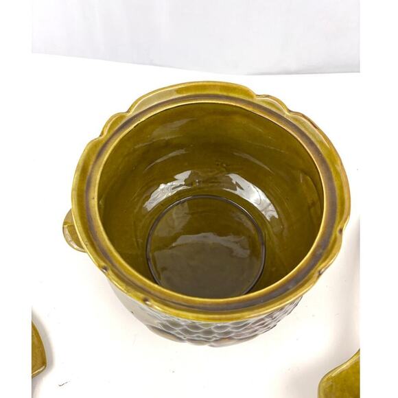 California Pottery Handled Tureen Ladle 2005 Mustard Yellow Embossed Fruit VTG - Picture 8 of 13